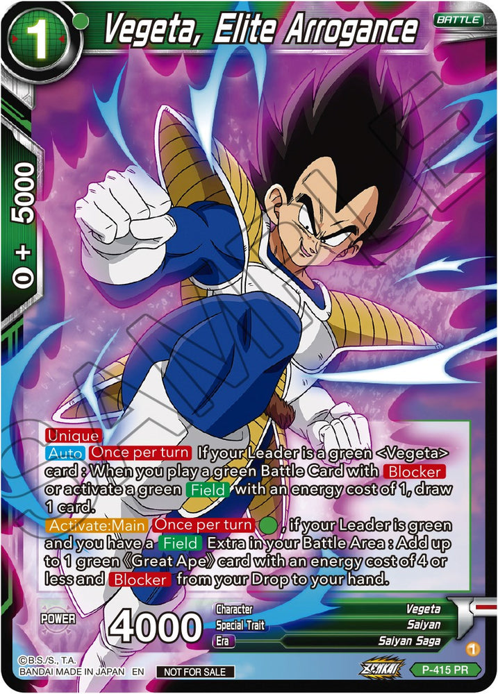 Vegeta, Elite Arrogance (Zenkai Series Tournament Pack Vol.1) (P-415) [Tournament Promotion Cards]