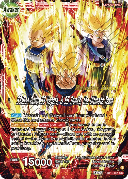 Son Goku & Vegeta & Trunks // SS Son Goku, SS Vegeta, & SS Trunks, the Ultimate Team (Fighter's Ambition Holiday Pack) (BT19-001) [Tournament Promotion Cards]