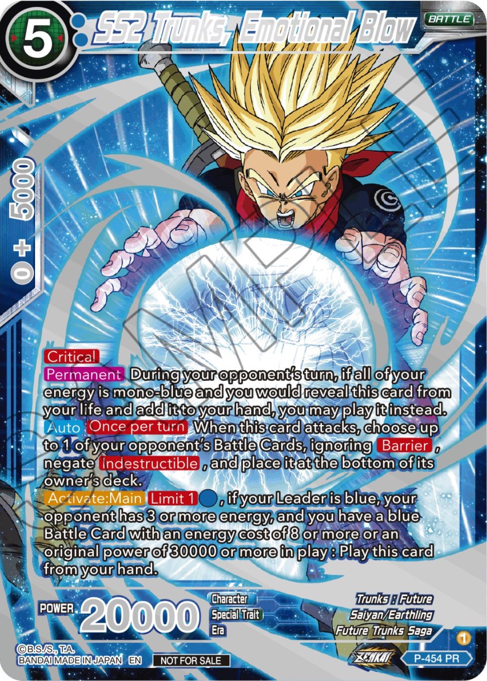 SS2 Trunks, Emotional Blow (Championship 2023 Reward Alternate Art Card Set) (Holo) (P-454) [Tournament Promotion Cards]